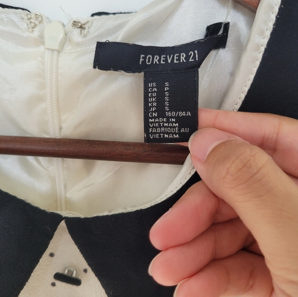 Forever 21 Peter Pan Collared Polkadot Sleeveless Rayon Black and White Dress Sm - Picture 3 of 9